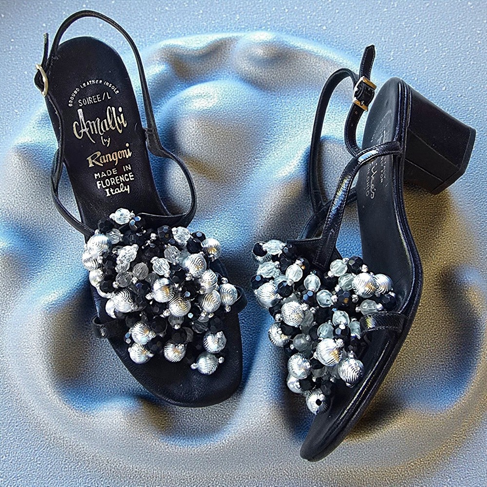 ✨Vintage Amalfi‎ by Rangoni Soiree/L Beaded Sandals – Made in Florence, Italy...